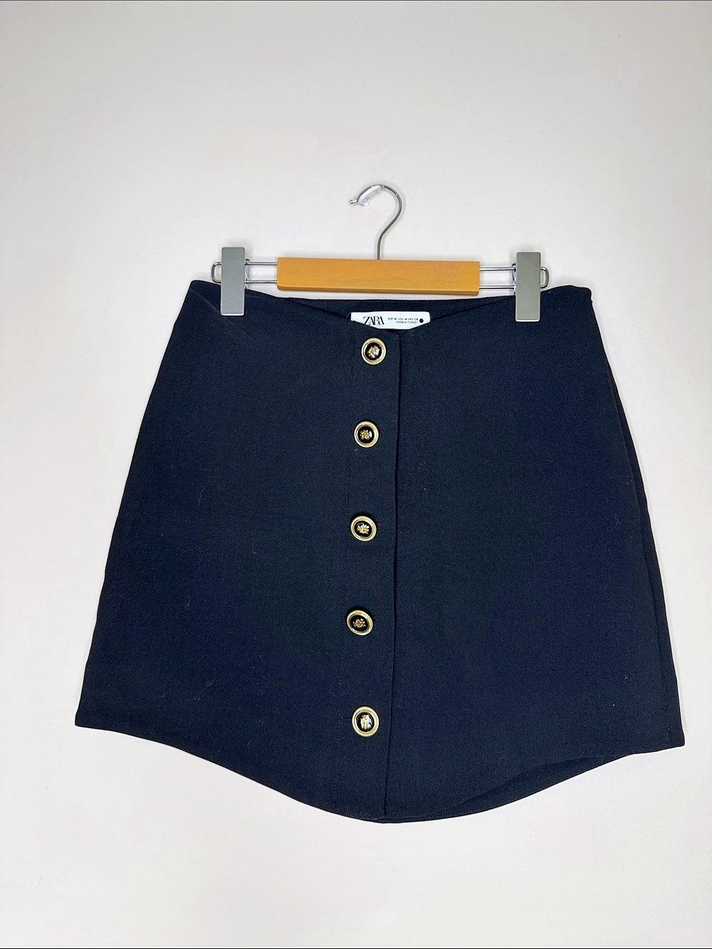 Zara Button-Front Mini Skirt in Black Size Medium